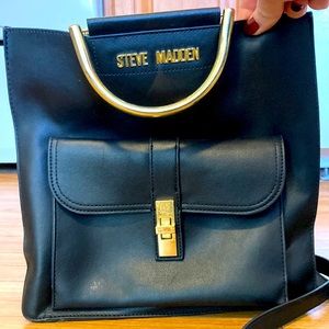 Steve Madden black handbag with gold hardware and cross body strap